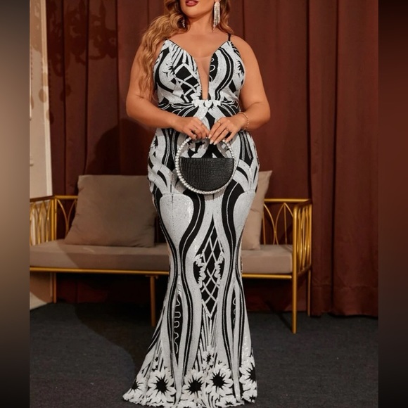 Luxe contrast mesh  prom formal party sequins gown  dress - Picture 15 of 16